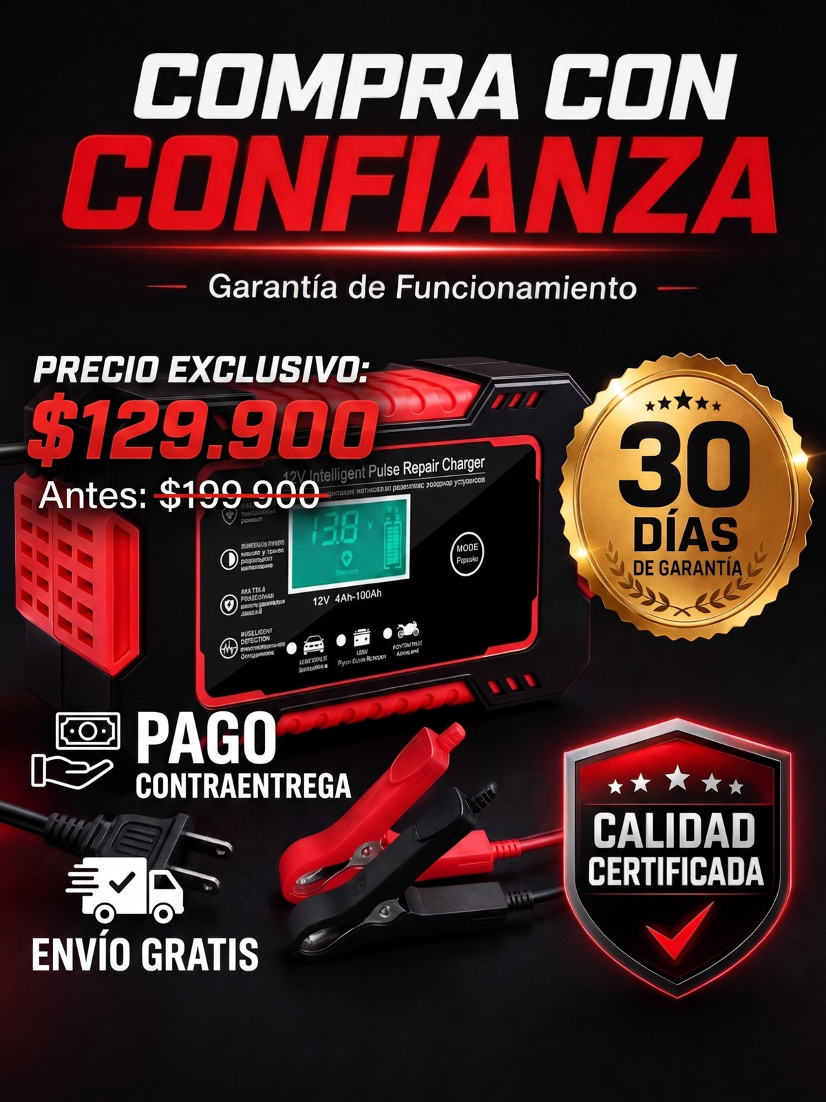 Cargador Bateria Carro Moto 12v Pantalla