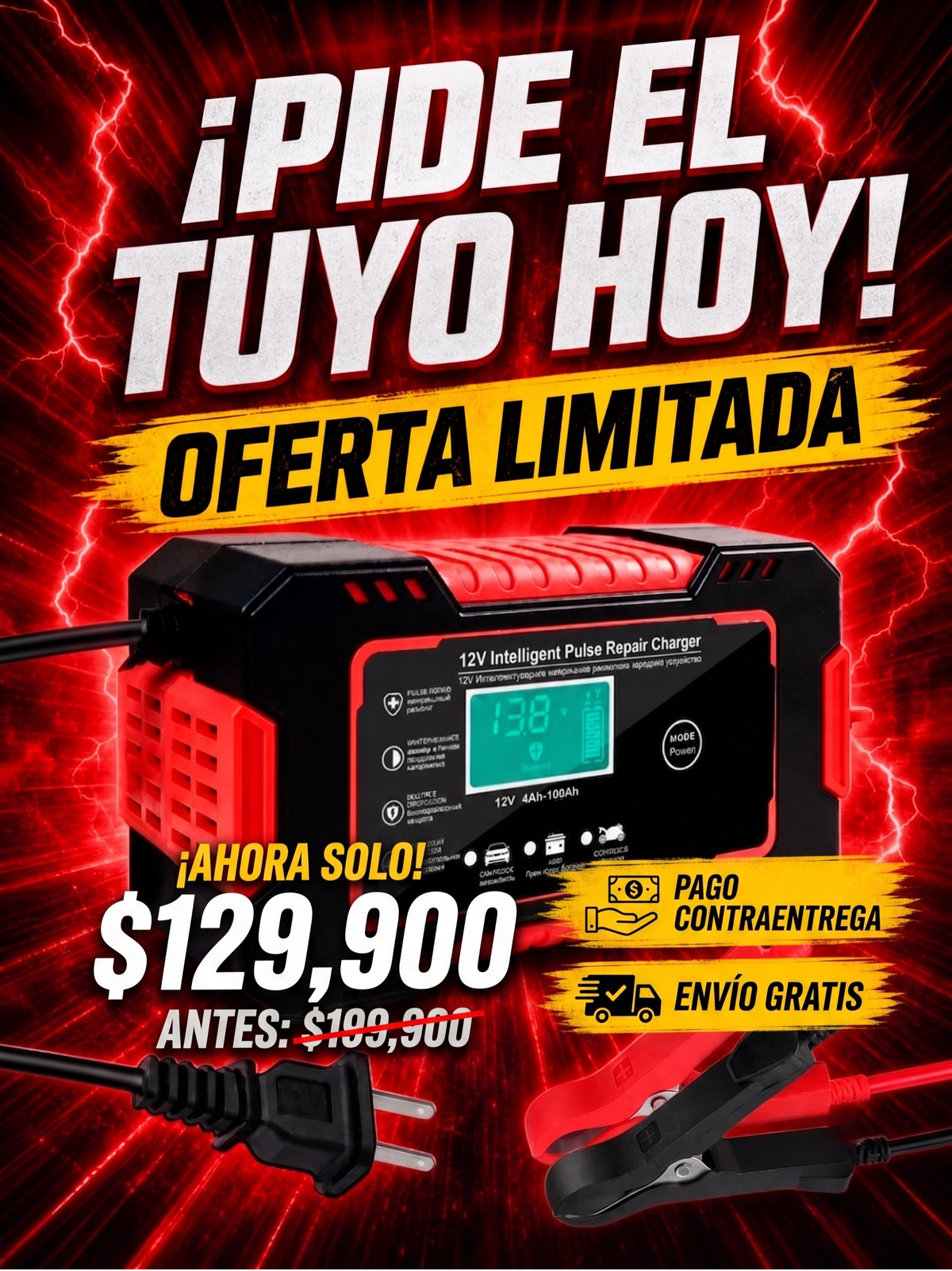 Cargador Bateria Carro Moto 12v Pantalla