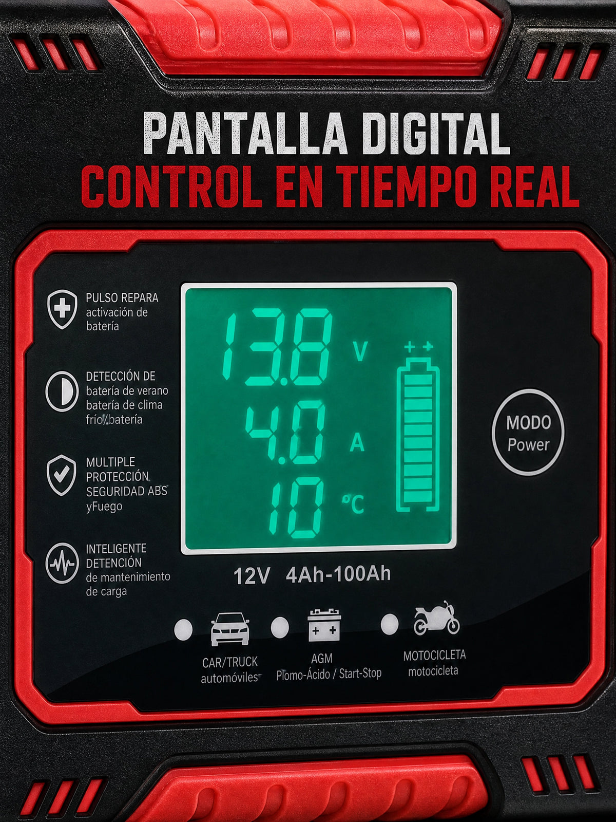 Cargador Bateria Carro Moto 12v Pantalla