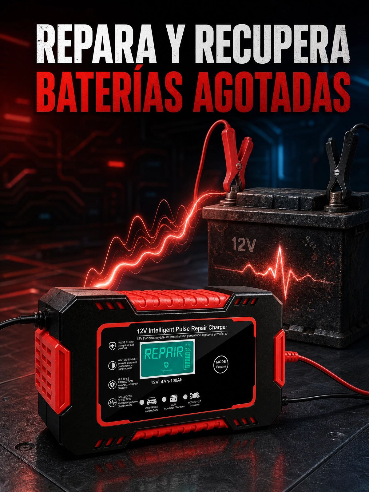 Cargador Bateria Carro Moto 12v Pantalla